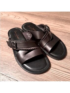 Massimo Matteo Dark Brown Leather Slide Sandals with Braided Strap Sz 11.5